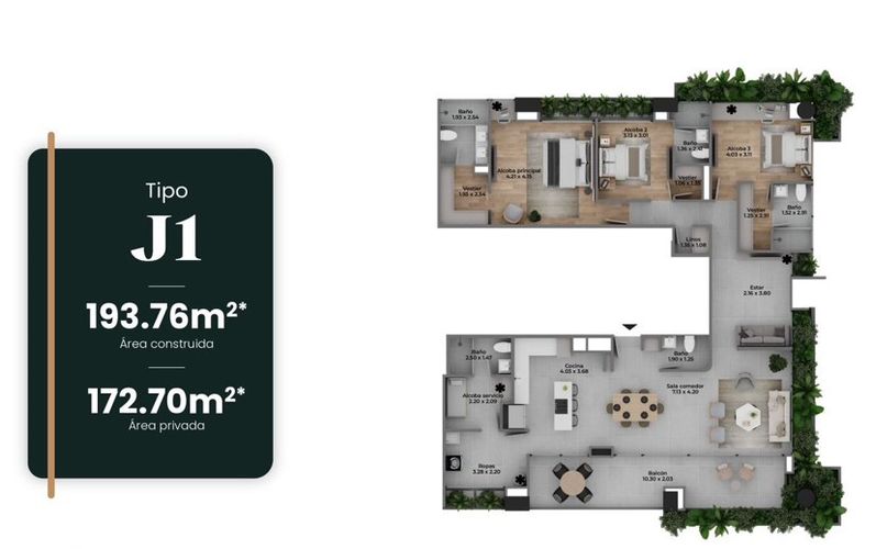 Apartamento de 4 alcobas en venta en Castropol, Medellín, 177 m² · foto 6 de 16