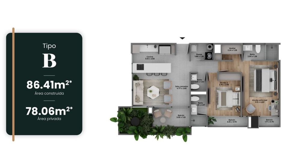 Apartamento de 4 alcobas en venta en Castropol, Medellín, 177 m² · foto 7 de 16