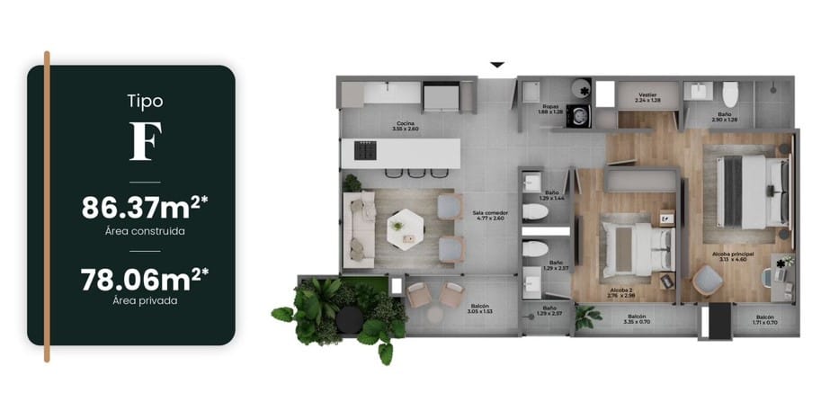 Apartamento de 4 alcobas en venta en Castropol, Medellín, 177 m² · foto 8 de 16