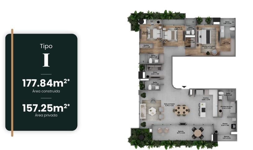 Apartamento de 4 alcobas en venta en Castropol, Medellín, 177 m² · foto 9 de 16