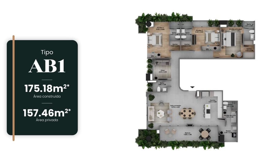 Apartamento de 4 alcobas en venta en Castropol, Medellín, 177 m² · foto 11 de 16