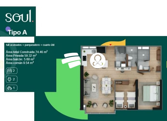 Apartamento de 2 alcobas en venta en Mugá, Envigado, 67 m² · foto 6 de 12