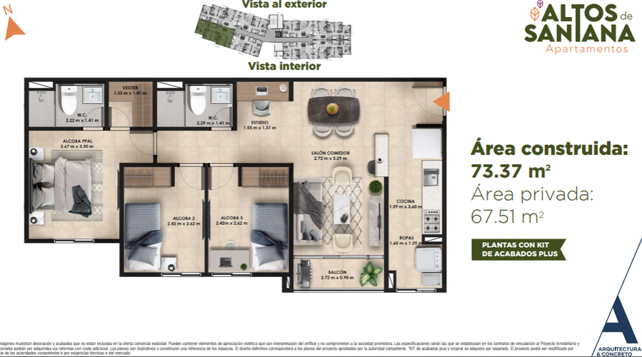 Apartamento de 3 alcobas en venta en Los Colegios, Rionegro, 73 m² · foto 6 de 20