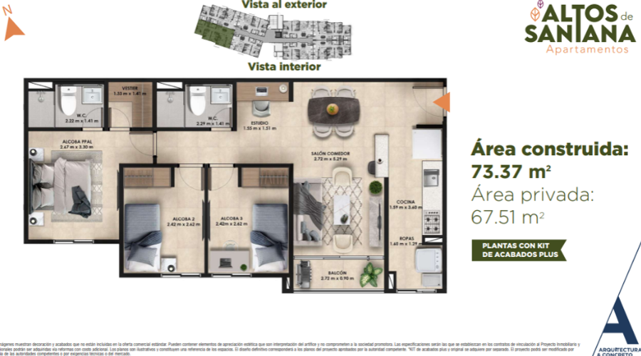Apartamento de 3 alcobas en venta en Los Colegios, Rionegro, 73 m² · foto 18 de 20