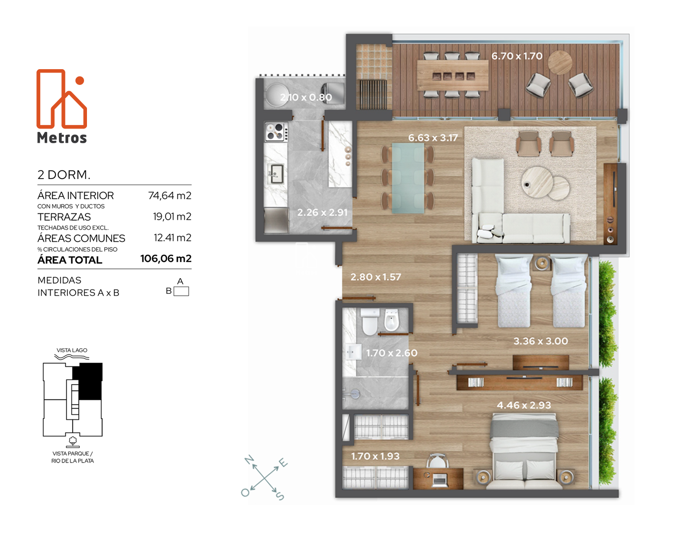 Venta Apartamento con Vista al Lago Parque Miramar 2 Dormitorios - Terraza + Parrillero - Garaje incluído - foto 5