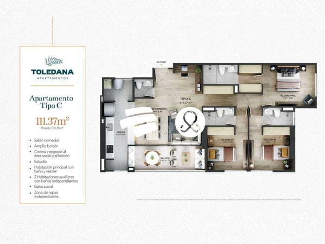 Apartamento de 3 alcobas en venta en Yarumito, La Estrella, 111 m² · foto 7 de 7