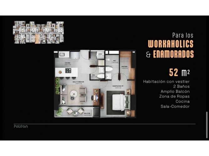 Apartamento de 1 alcoba en venta en Aves Maria, Sabaneta, 52 m² · foto 7 de 8