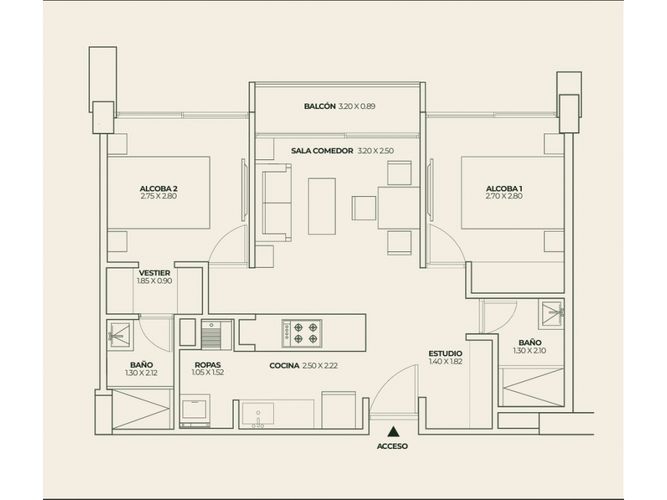 Apartamento de 2 alcobas en venta en Puente Pelaez, El Retiro, 57 m² · foto 9 de 24