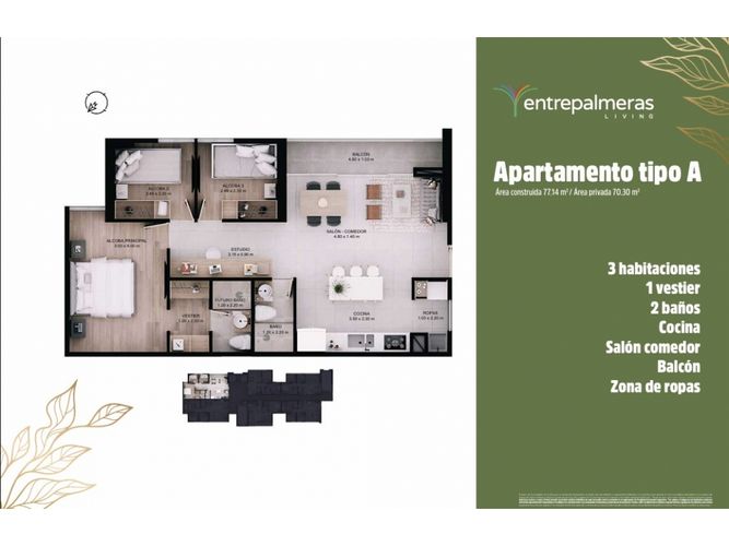 Apartamento de 3 alcobas en venta en Tierra Amarilla, La Estrella, 77 m² · foto 3 de 15