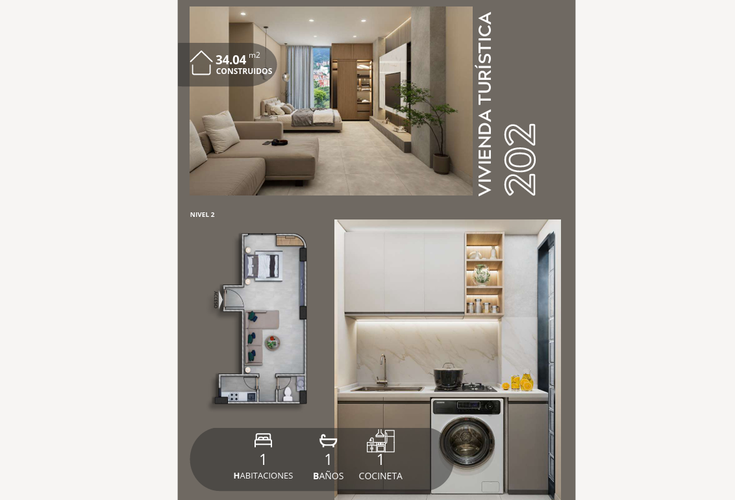 Apartaestudio en venta en La Magnolia, Envigado, 34 m² · foto 4 de 8