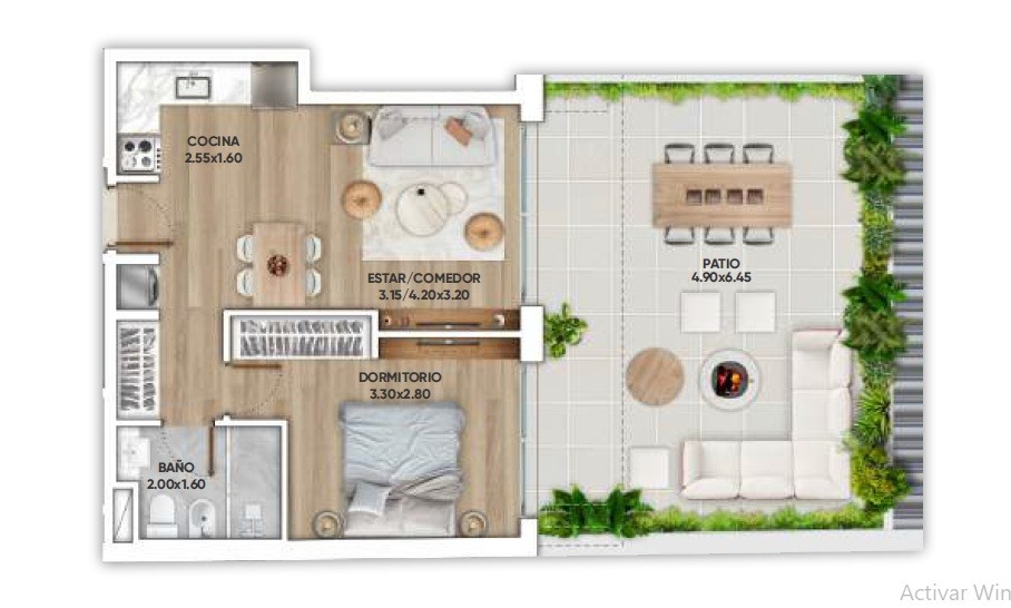 VENTA APARTAMENTO UN DORMITORIO CON PATIO CORDON