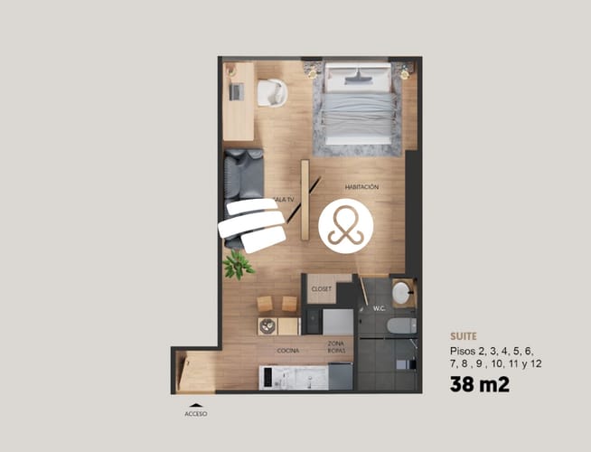 Apartamento de 1 alcoba en venta en Laureles, Medellín, 33 m² · foto 5 de 12