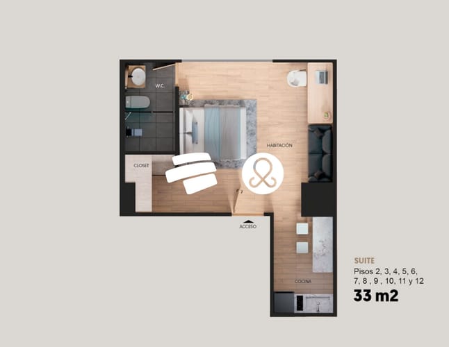 Apartamento de 1 alcoba en venta en Laureles, Medellín, 33 m² · foto 6 de 12