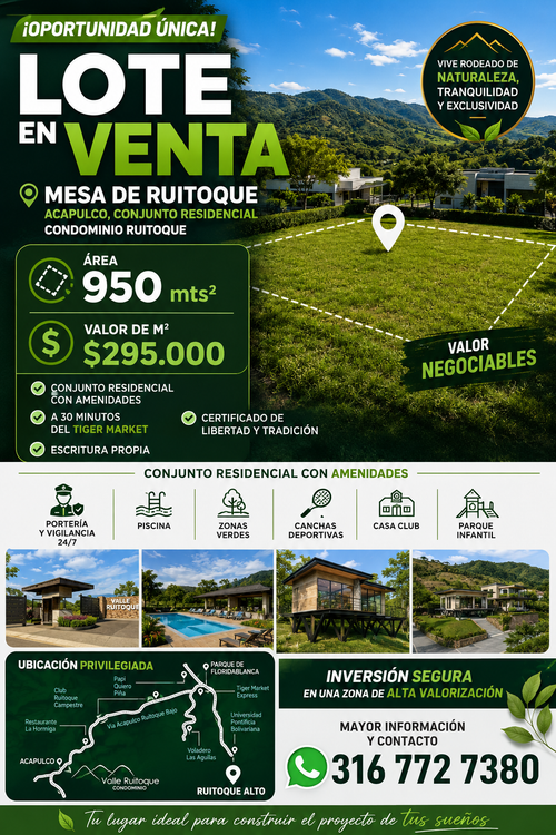 Lote en venta en Ruitoque Condominio, Piedecuesta, 950 m² · foto 6 de 6
