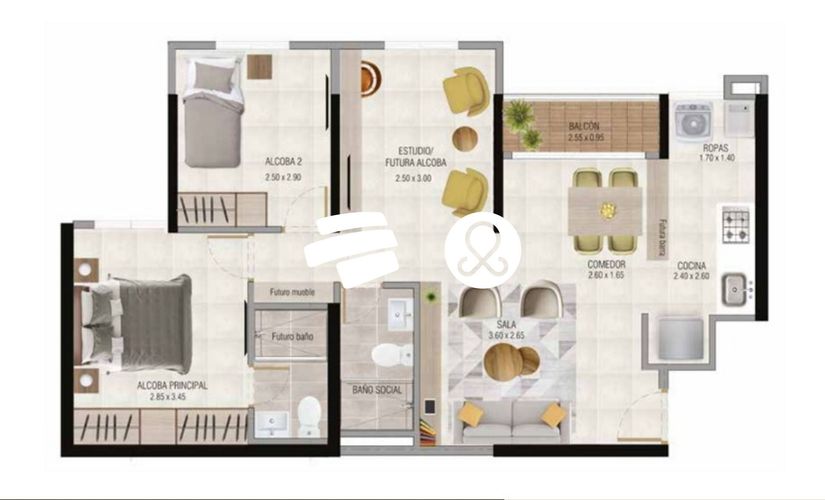 Apartamento de 3 alcobas en venta en Fontibon, Rionegro, 65 m² · foto 2 de 14