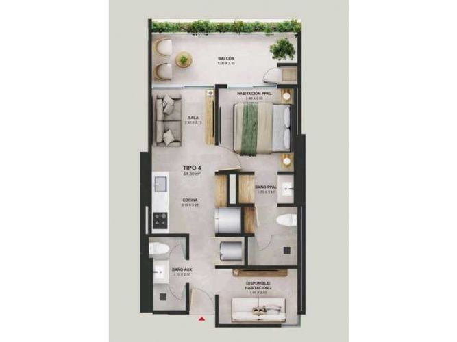 Apartamento de 2 alcobas en venta en La Selva, Cali, 54 m² · foto 5 de 6