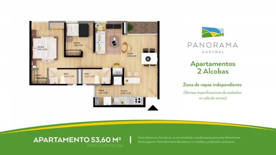 Apartamento de 2 alcobas en venta en Centro, Rionegro, 54 m² · foto 5 de 11