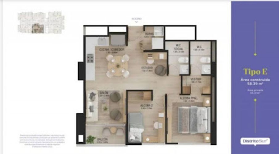 Apartamento de 2 alcobas en venta en Jardines Montesacro, Sabaneta, 58 m² · foto 8 de 10
