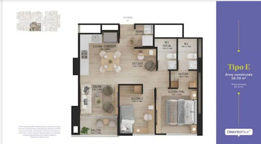 Apartamento de 2 alcobas en venta en El Tagual, Sabaneta, 58 m² · foto 10 de 10
