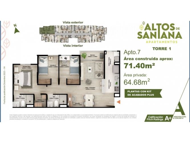 Apartamento de 3 alcobas en venta en El Faro, Rionegro, 71 m² · foto 10 de 10
