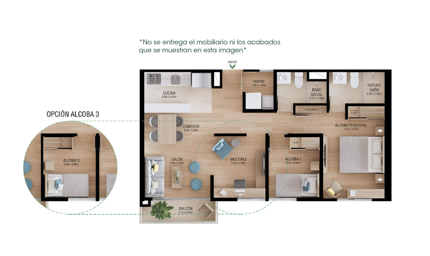 Apartamento de 3 alcobas en venta en Loma De La Doctora, Sabaneta, 63 m² · foto 3 de 8