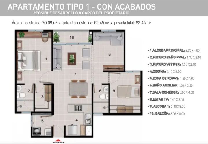 Apartamento de 3 alcobas en venta en Arroyohondo, Yumbo, 70 m² · foto 10 de 20