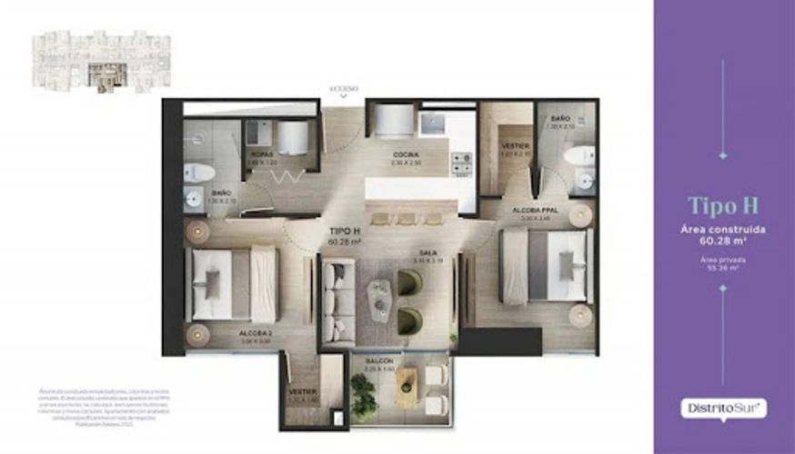 Apartamento de 2 alcobas en venta en Jardines Montesacro, Sabaneta, 60 m² · foto 12 de 12