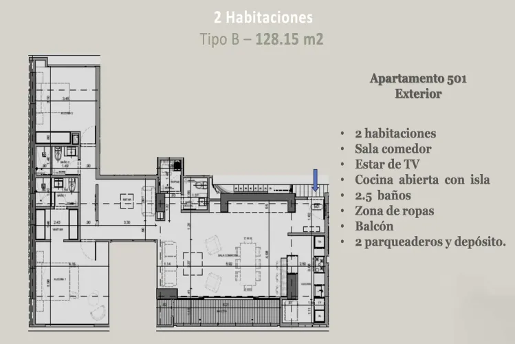 Apartamento de 2 alcobas en venta en Santa Barbara, Bogotá, 128 m² · foto 3 de 12