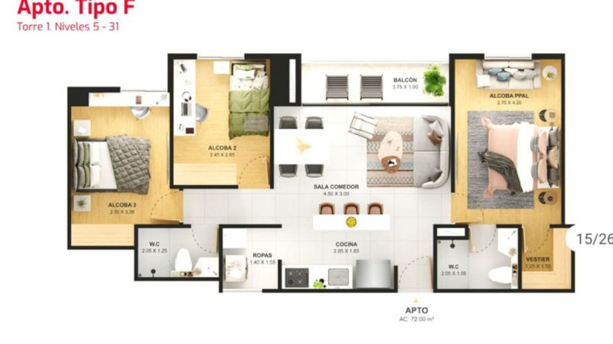 Apartamento de 3 alcobas en venta en Bellavista, Bello, 71 m² · foto 14 de 23