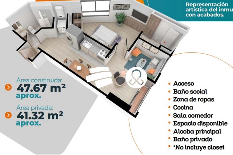 Apartamento de 1 alcoba en venta en Barrios Unidos, Bogotá, 44 m² · foto 9 de 9