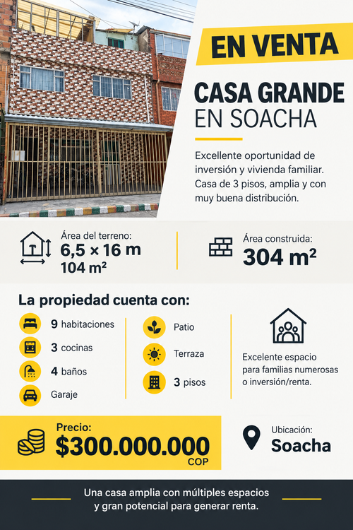 Casa de 9 alcobas en venta en La Florida Et. Ii, Soacha, 304 m² · foto 2 de 3