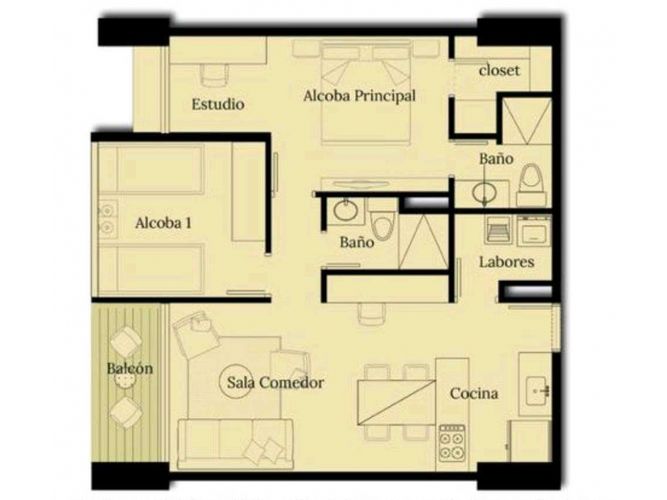 Apartamento de 2 alcobas en venta en Siape, Barranquilla, 65 m² · foto 4 de 6