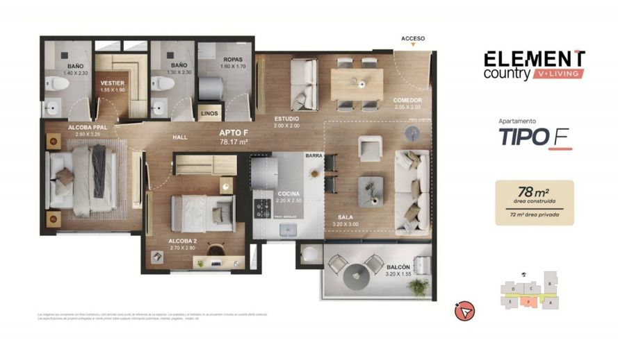 Apartamento de 2 alcobas en venta en El Poblado, Medellín, 78 m² · foto 11 de 13