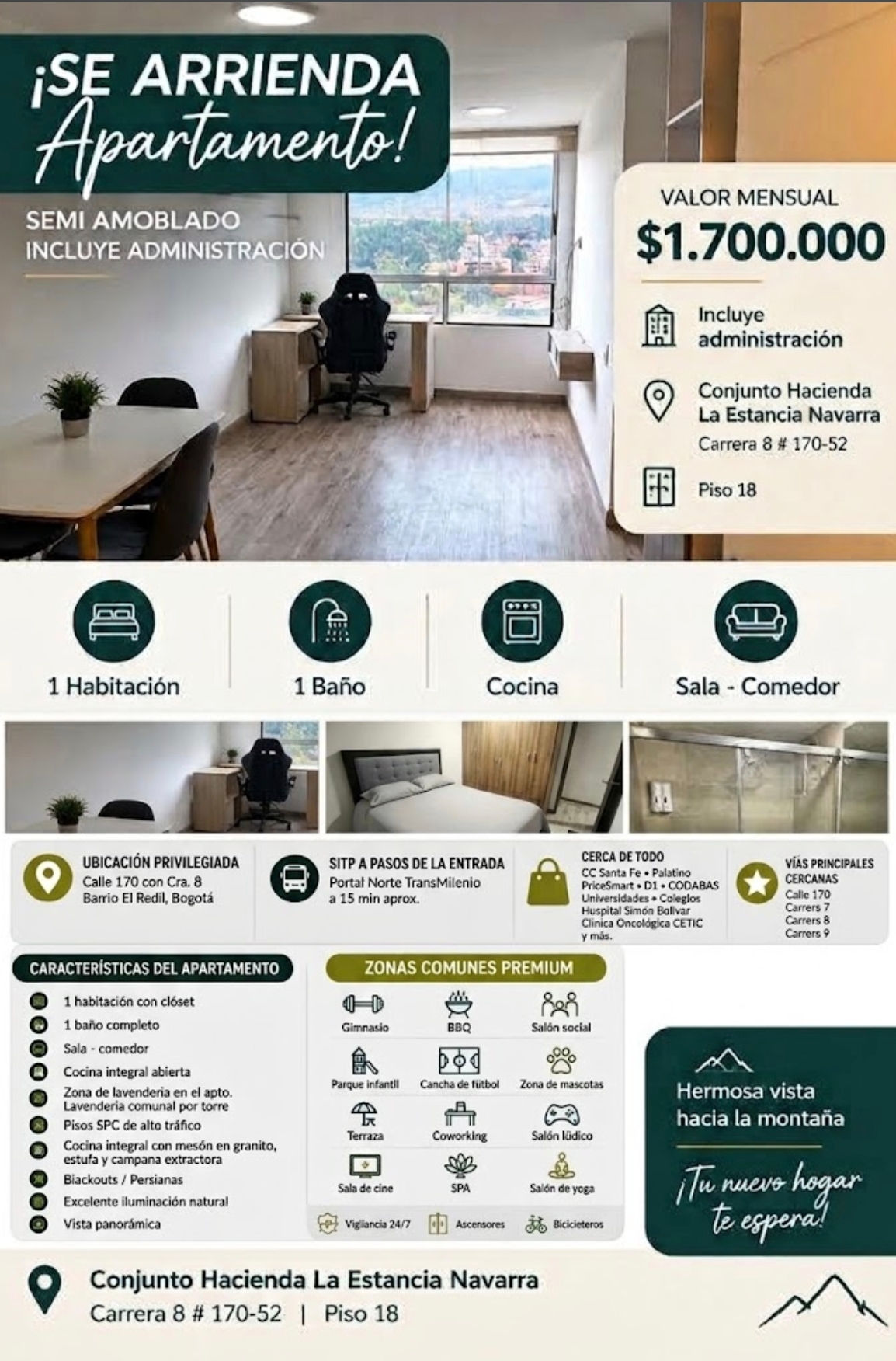 Apartment for rent in La granja norte, Bogotá