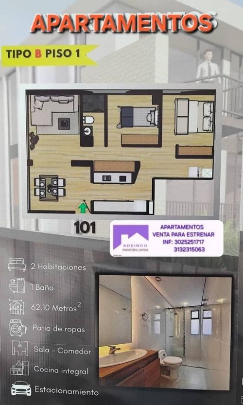 Apartamento de 2 alcobas en venta en Siberia, Cota, 62 m² · foto 2 de 21