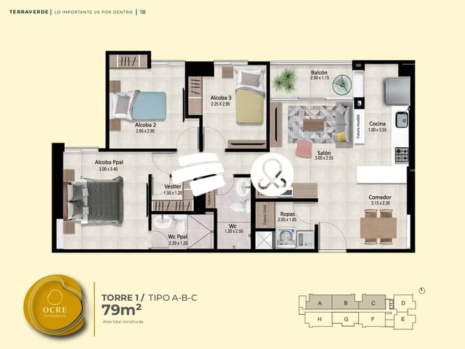 Apartamento de 3 alcobas en venta en Bellavista, La Estrella, 79 m² · foto 2 de 10