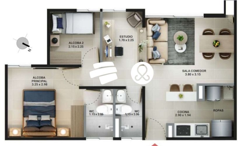 Apartamento de 2 alcobas en venta en San Nicolas, La Ceja, 49 m² · foto 13 de 13