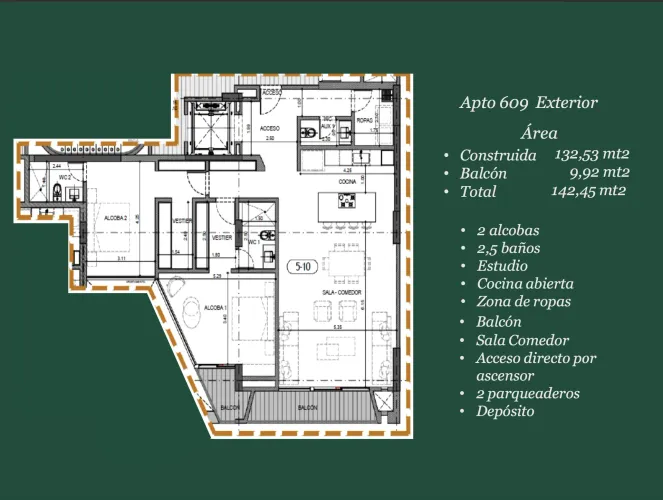 Apartamento de 2 alcobas en venta en Chicó Reservado, Bogotá, 132 m² · foto 5 de 5