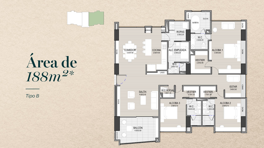 Apartamento de 3 alcobas en venta en Altos Del Poblado, Medellín, 181 m² · foto 11 de 18