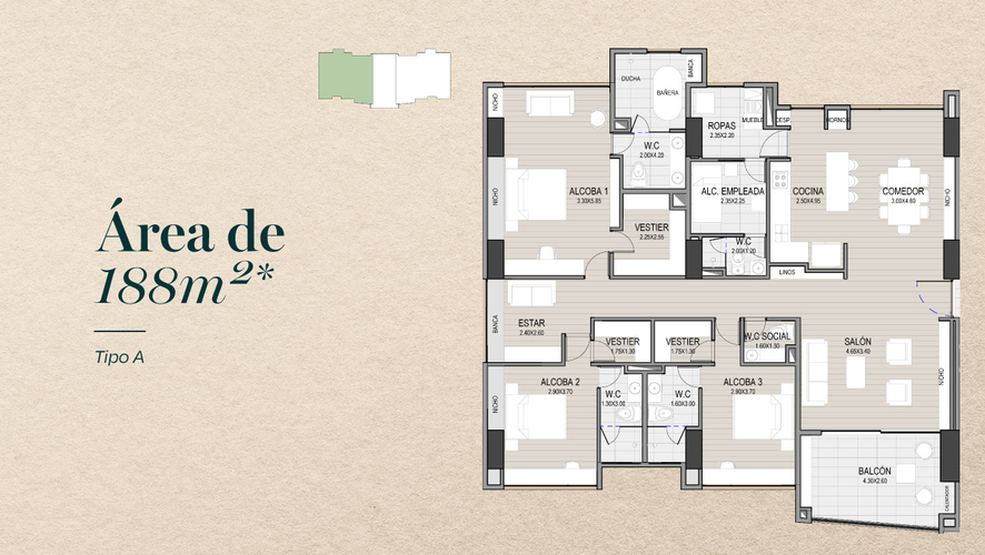Apartamento de 3 alcobas en venta en Altos Del Poblado, Medellín, 181 m² · foto 16 de 18