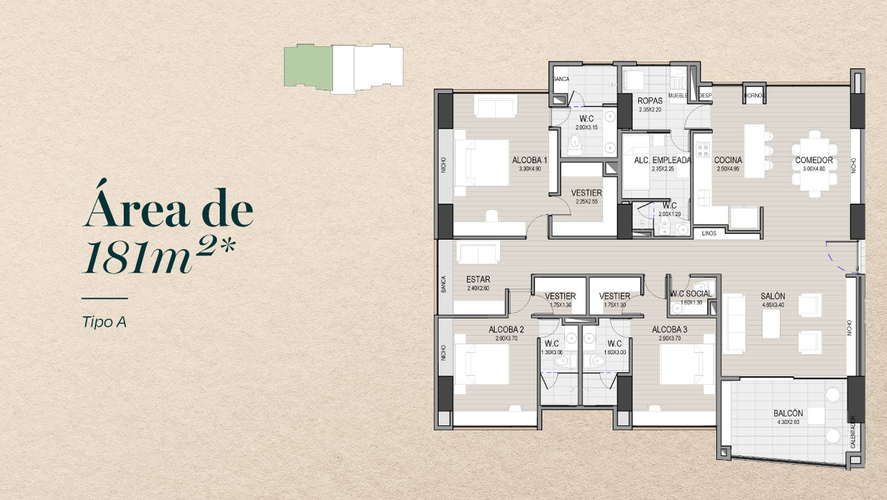 Apartamento de 3 alcobas en venta en Altos Del Poblado, Medellín, 181 m² · foto 15 de 18