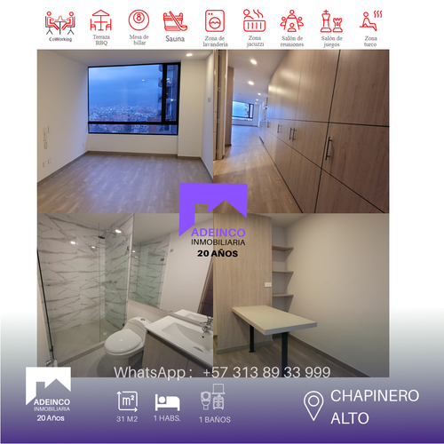 Apartamento de 1 alcoba en arriendo en Chapinero Alto, Bogotá, 30 m² · foto 2 de 20