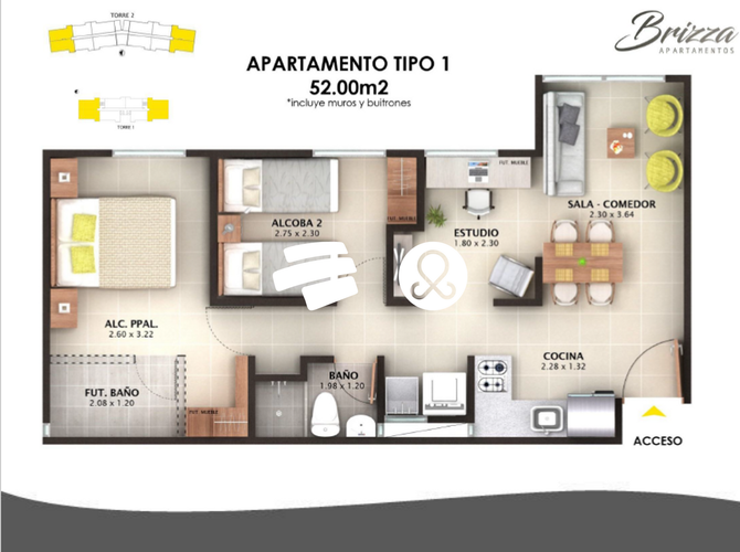 Apartamento de 1 alcoba en venta en Mayorca, Sabaneta, 43 m² · foto 9 de 19