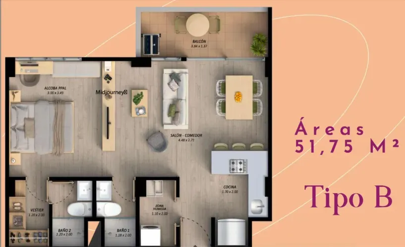 Apartamento de 1 alcoba en venta en San Nicolas, La Ceja, 51 m² · foto 2 de 12