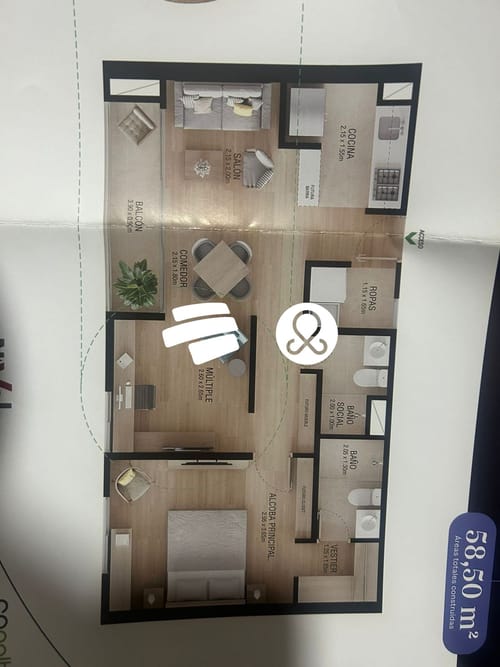 Apartamento de 2 alcobas en venta en Loma De La Doctora, Sabaneta, 58 m² · foto 6 de 12