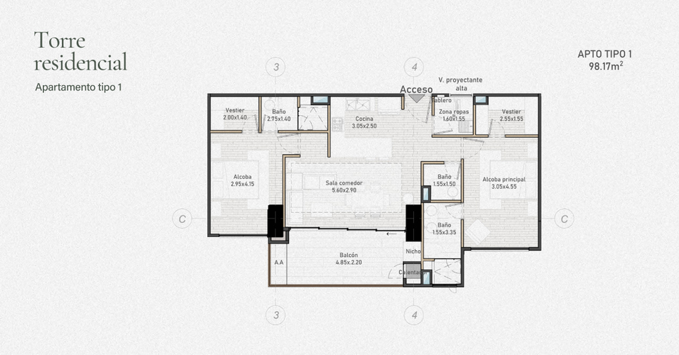 Apartamento de 2 alcobas en venta en El Poblado, Medellín, 98 m² · foto 22 de 24
