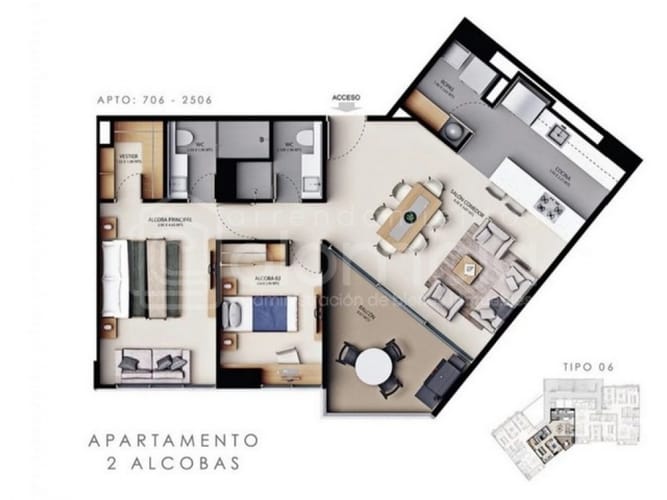 Apartamento de 2 alcobas en arriendo en Altos Del Poblado, Envigado, 85 m² · foto 18 de 19