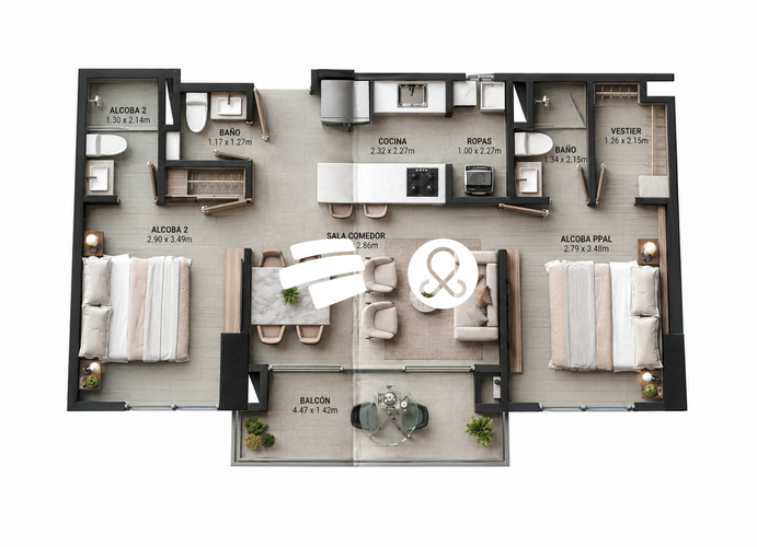 Apartamento de 2 alcobas en venta en El Poblado, Medellín, 67 m² · foto 9 de 10
