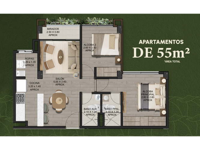 Apartamento de 2 alcobas en venta en Lomitas, La Ceja, 55 m² · foto 11 de 24