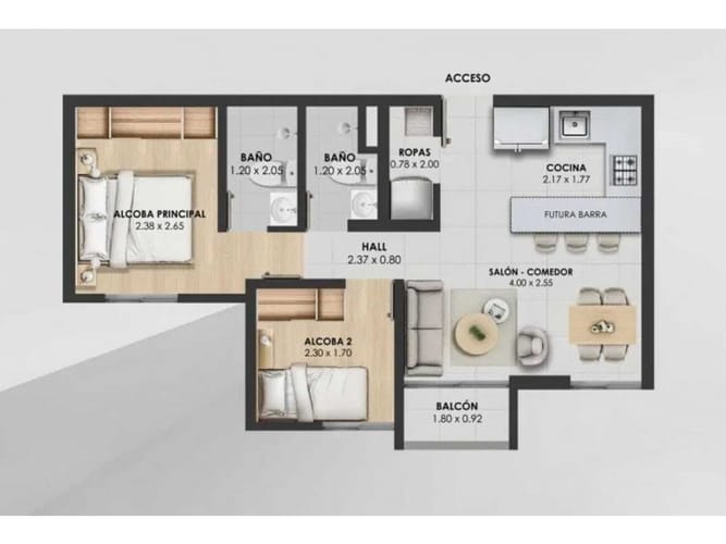 Apartamento de 2 alcobas en venta en El Porvenir, Medellín, 46 m² · foto 9 de 9
